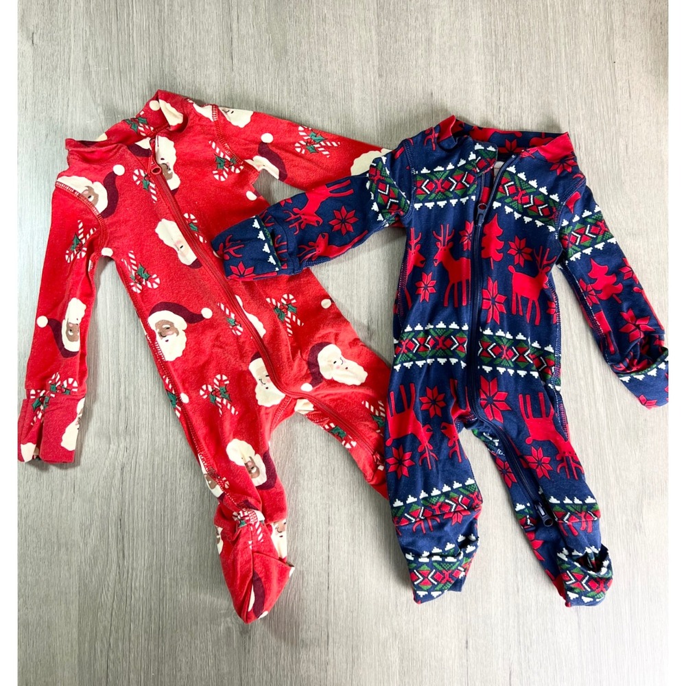 Hanna Andersson Newborn Christmas Sleeper Set Santa Reindeer Fair Isle Tencel